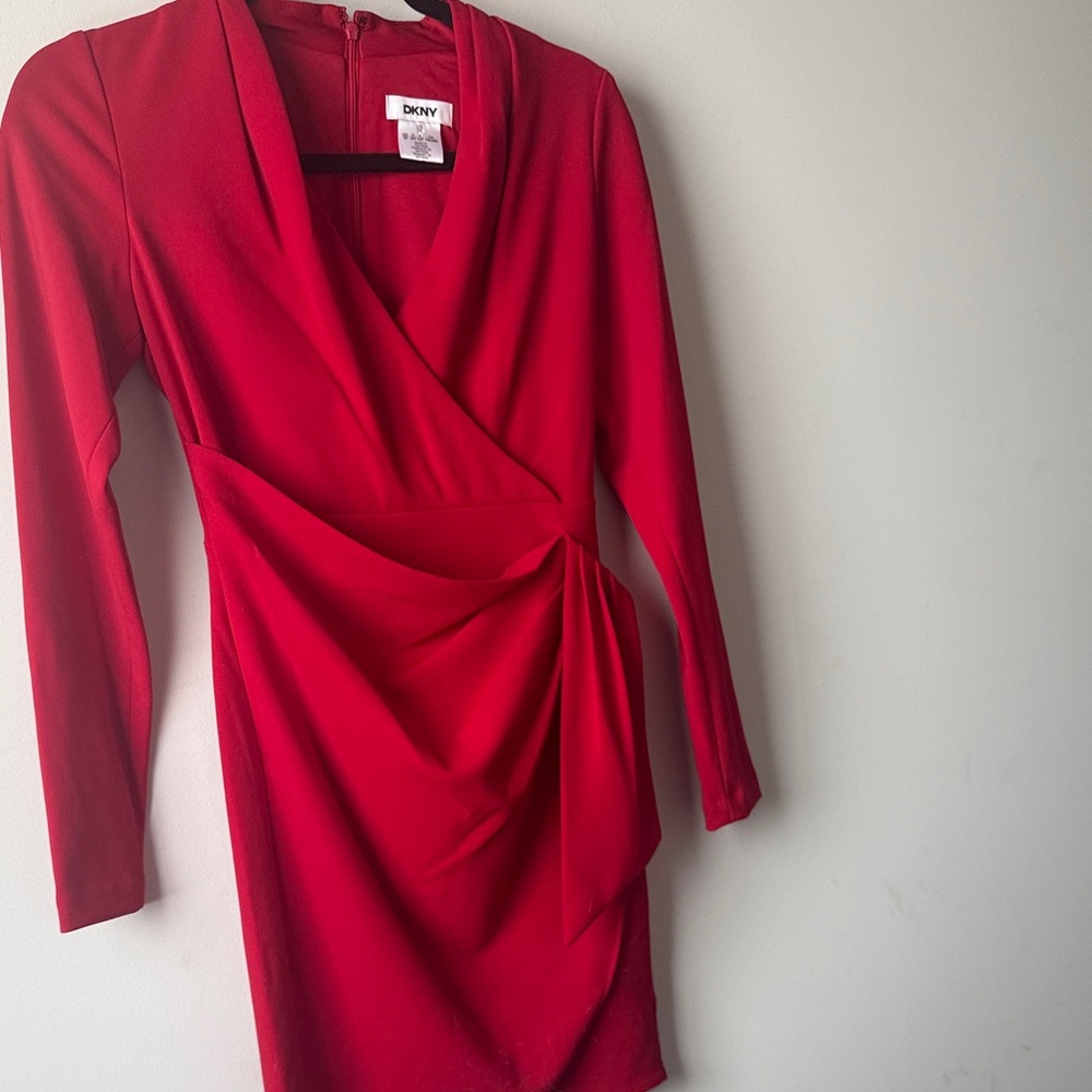 DKNY Vibrant Red Long Sleeve Dress